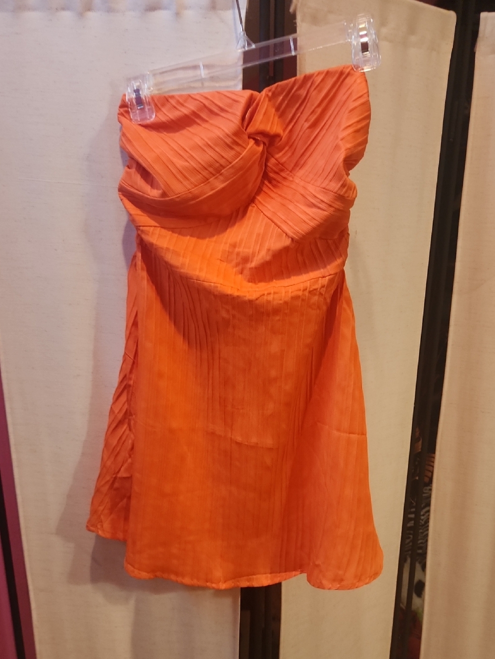 SHEIN Orange Strapless Pleated Sweetheart Dress